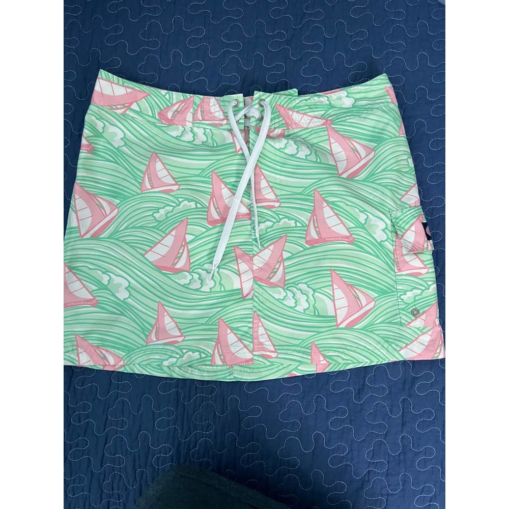 Vineyard Vines Overboard Mangrove Sailboat Green Pink Skirt Size 2 EUC
